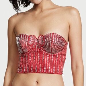 Victoria’s Secret DREAM ANGELS RHINESTONE SHINE Bustier Bra Embellished RED XL